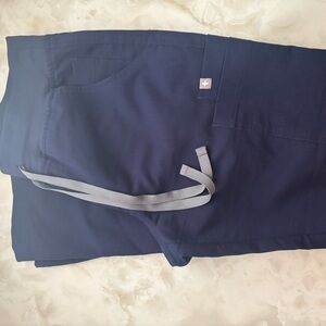 Figs Navy Blue Scrub Pants with Gray Drawstring